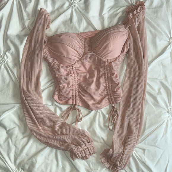 Pink Off the Shoulder Puff Sleeve Blouse from edge 💕😍so romantic - Picture 1 of 4